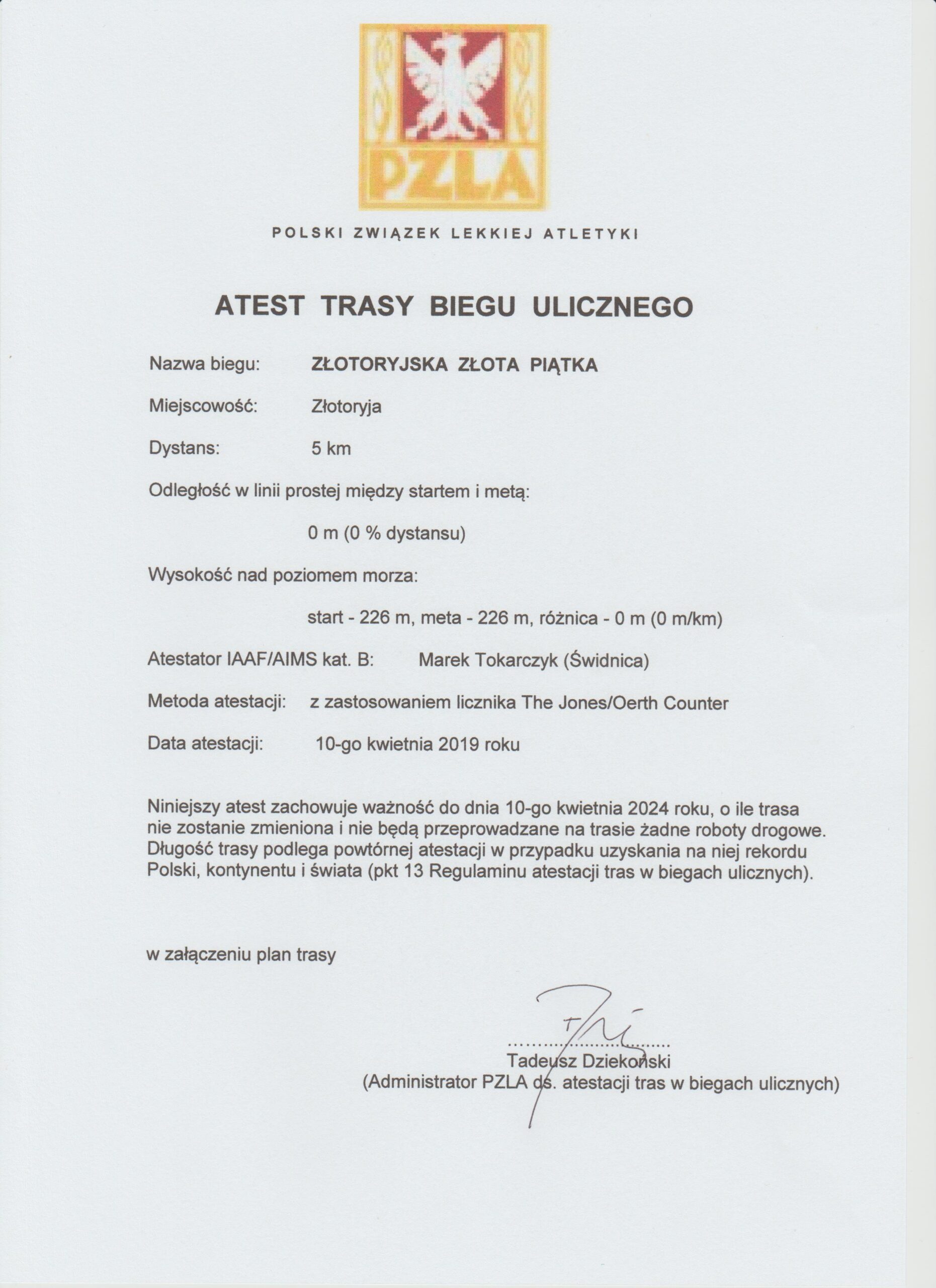 Złota Dycha - atest trasy 5 km